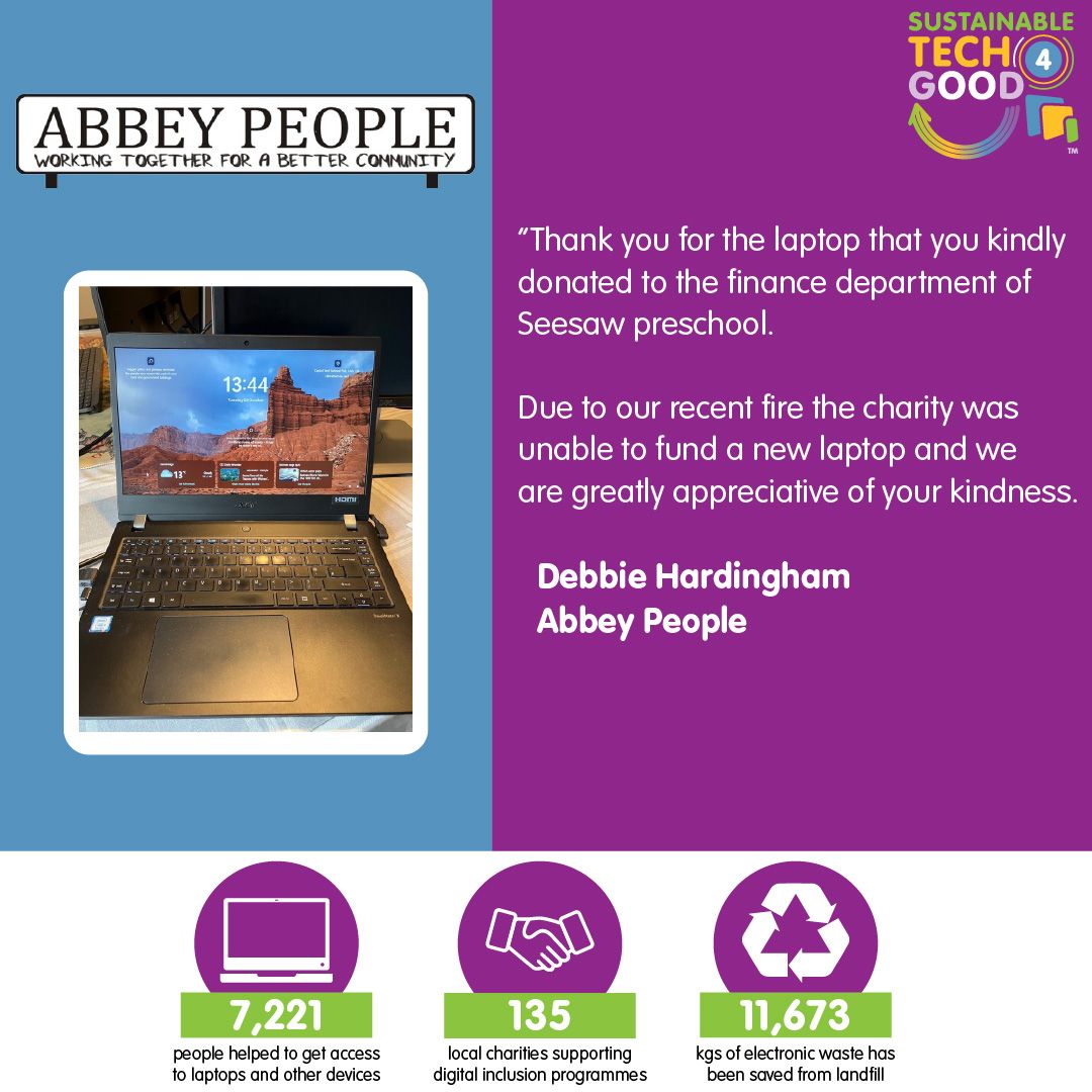 Laptop donation to Abbey People